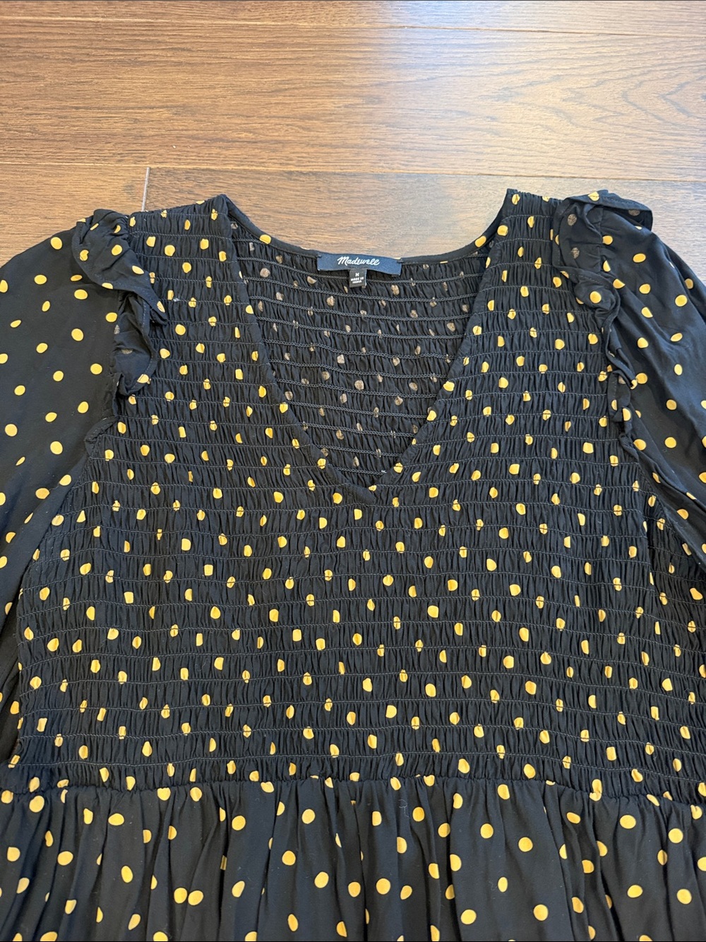 Madewell Lucie V-Neck Smocked Mini Dress in Oval Dot Medium - C1-111 - Picture 4 of 12